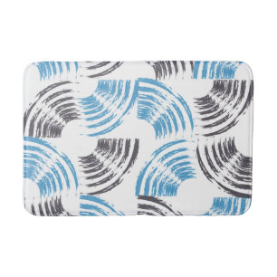 Modern, cool, trendy blue abstract brush strokes bath mat