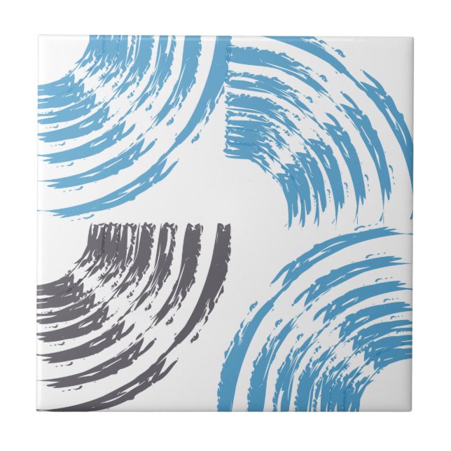 Modern, cool, trendy blue abstract brush strokes ceramic tile (Front)
