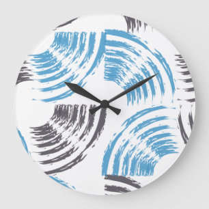 Modern, cool, trendy blue abstract brush strokes large clock