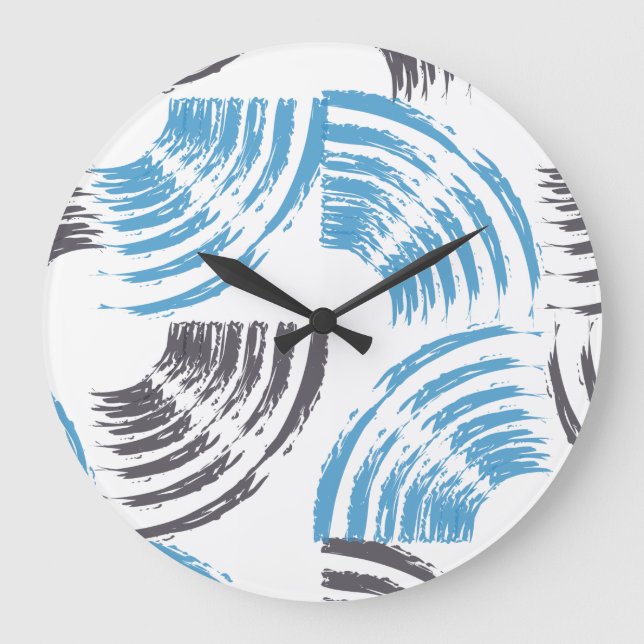 Modern, cool, trendy blue abstract brush strokes large clock (Front)
