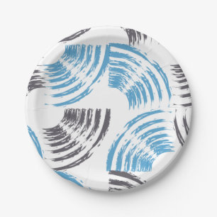 Modern, cool, trendy blue abstract brush strokes paper plate