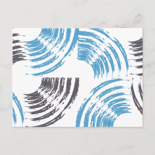 Modern, cool, trendy blue abstract brush strokes postcard (Front)