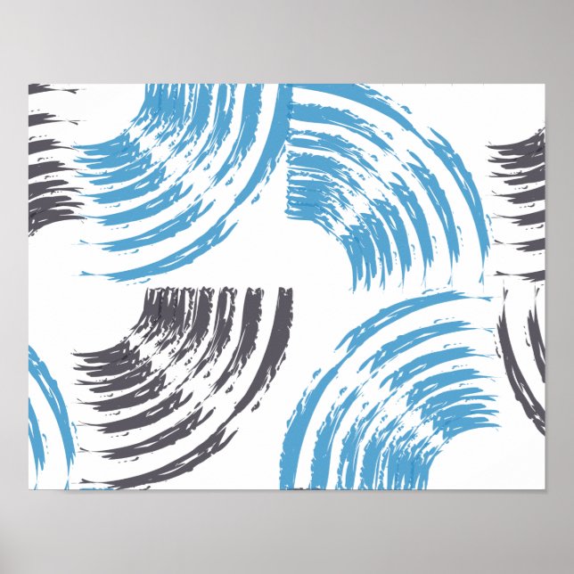Modern, cool, trendy blue abstract brush strokes poster (Front)