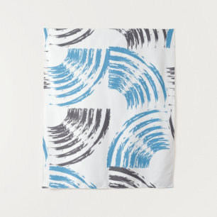 Modern, cool, trendy blue abstract brush strokes tapestry