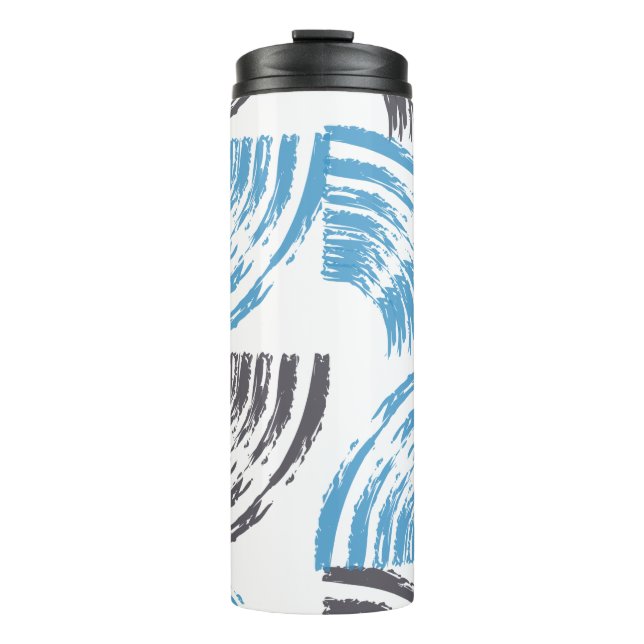 Modern, cool, trendy blue abstract brush strokes thermal tumbler (Front)