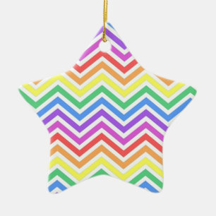 Modern, cool, trendy colourful rainbow chevron ceramic ornament
