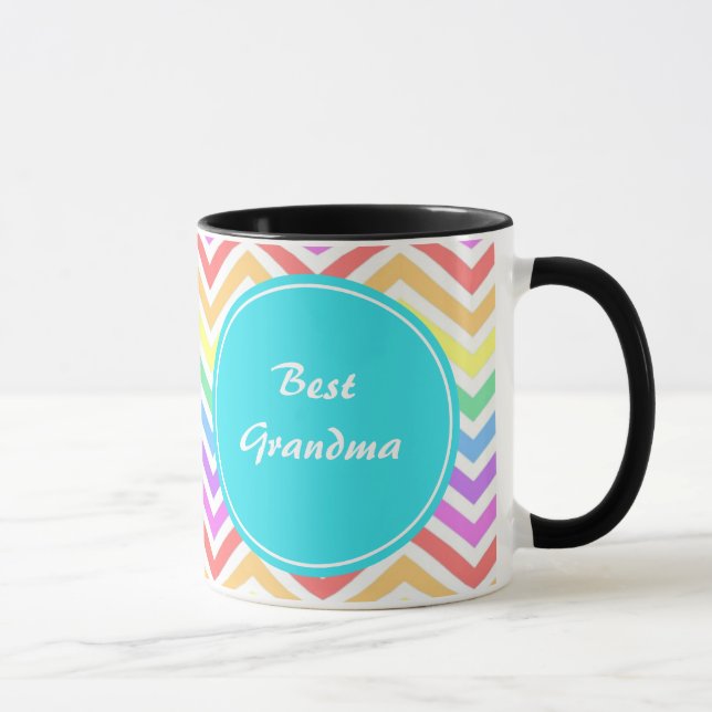Modern, cool, trendy  rainbow chevron monogram mug (Right)