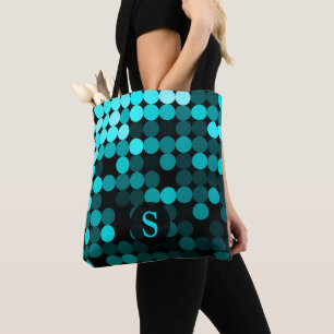 Modern Cool Unique Turquoise Dots Pattern Monogram Tote Bag