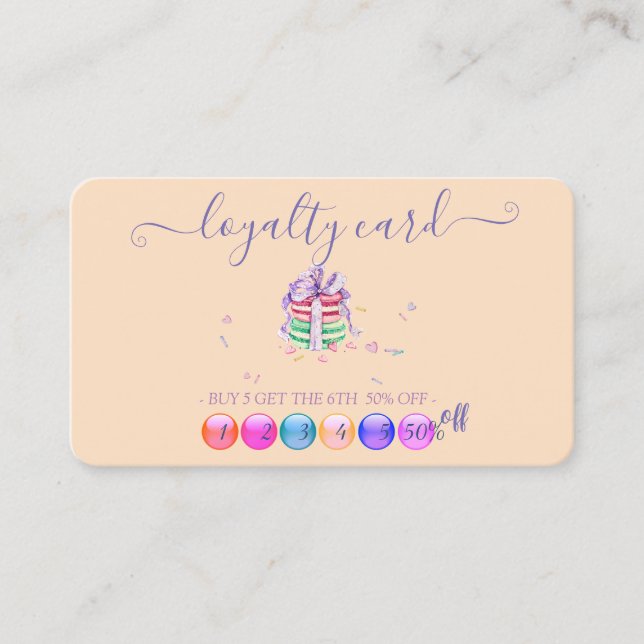 Modern Cool Watercolor Macarons Loyalty Card (Front)