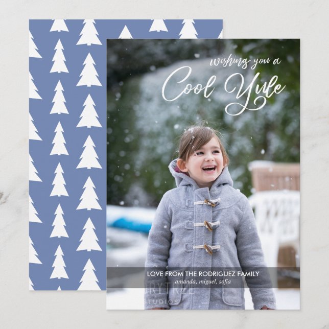 Modern Cool Yule Script Custom Photo Holiday Card (Front/Back)