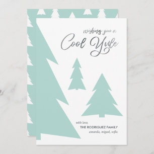 Modern Cool Yule Script Mint Green Trees Holiday Card