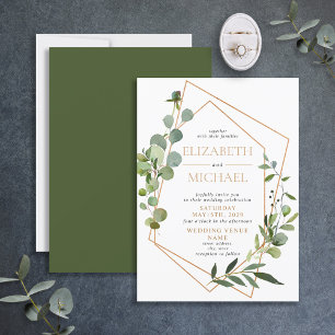 Modern Copper Geometric Eucalyptus Elegant Wedding Invitation