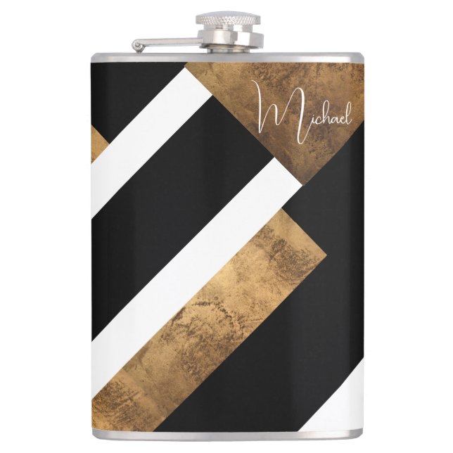 Modern Copper Geometric Monogrammed Chic Hip Flask (Front)