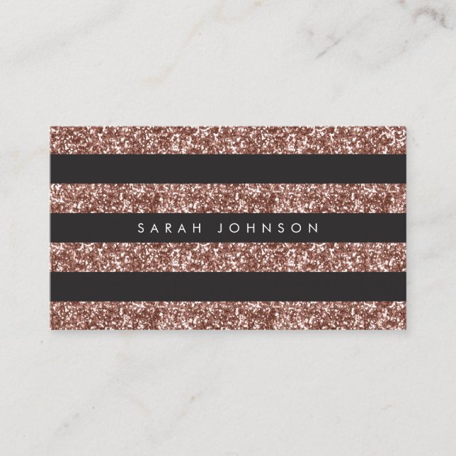 Modern Copper Glitter Black Stripes Hair Stylist Business Card (Front)