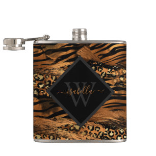 Modern Copper Glitter Script Monogram Hip Flask