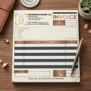 Modern Copper Invoice Sales Receipt Custom Logo Notepad