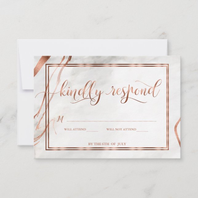 Modern Copper & Italian Marble Wedding Inspiration RSVP Card (Front)