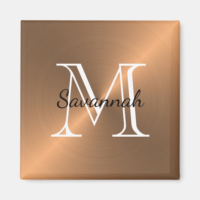 Modern Copper Monogram Faux Metal Magnet (Front)