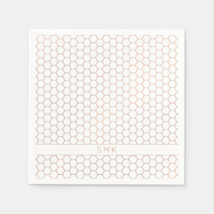 Modern Copper Rose Gold Foil Hexagon Monogram Napkin