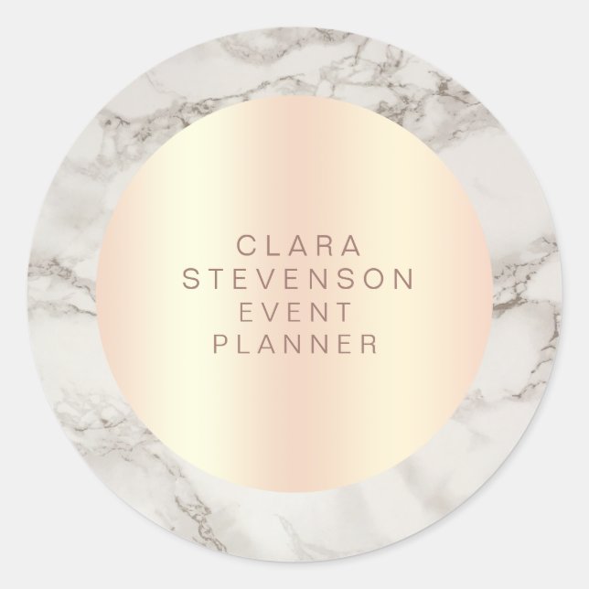 Modern copper rose gold & marble event planner classic round sticker (Front)