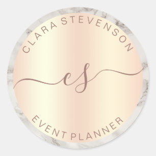Modern copper rose gold & marble event planner classic round sticker