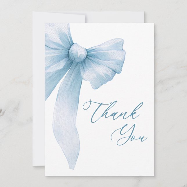 Modern Coquette Blue Bow Thank You Card (Front)