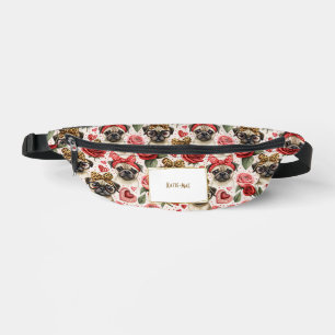 Modern Coquette Pug Dog Pattern Personalised Bum Bags