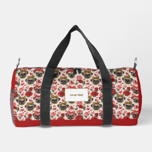 Modern Coquette Pug Dog Pattern Personalised Small Duffle Bag