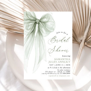 Modern Coquette Sage Green Bow Bridal Shower Invitation