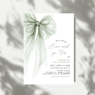Modern Coquette Sage Green Bow Bridal Tea  Invitation