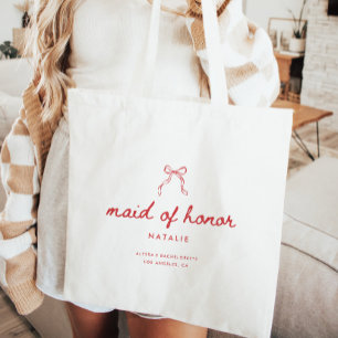 Modern Coquette Script Custom Maid of Honour Tote Bag