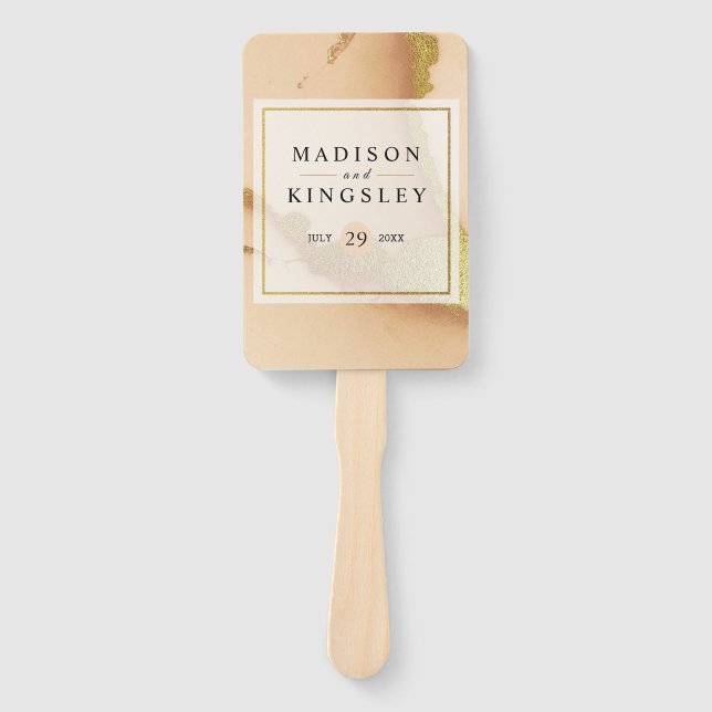 Modern Coral Abstract 💡 Inky Oil Wedding  Hand Fan (Front)