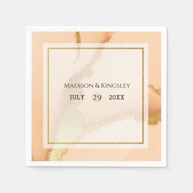 Modern Coral Abstract 💡 Inky Oil Wedding  Napkin (Front)