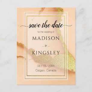 Modern Coral Abstract 💡 Inky Oil Wedding  Postcard