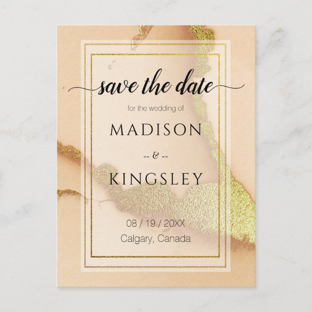 Modern Coral Abstract 💡 Inky Oil Wedding  Postcard (Front)