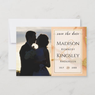 Modern Coral Abstract 💡 Inky Oil Wedding Save The Date