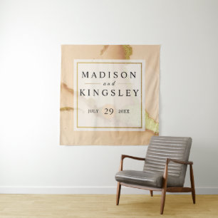 Modern Coral Abstract 🌸 Inky Oil Wedding Tapestry