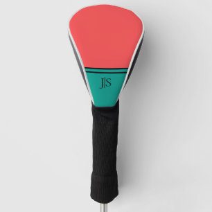 Modern Coral and Aquamarine Monogram Golf Head Cover