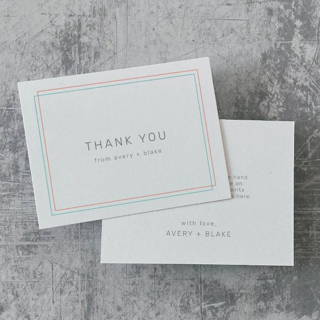 Modern Coral and Teal Border Thank You Card (Modern Coral and Teal Border Thank You Card)