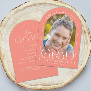 Modern Coral Arch Photo Graduation Party  Invitation