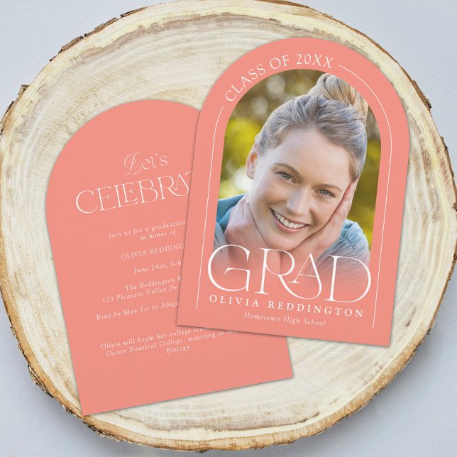 Modern Coral Arch Photo Graduation Party  Invitation (Creator Uploaded)