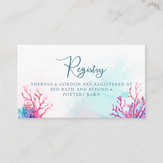 Modern Coral, Beach Wedding Registry Card (Front)