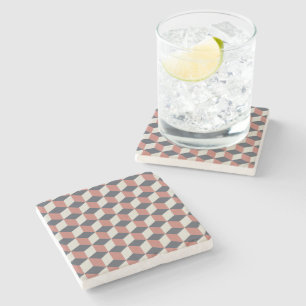 Modern Coral Blue Geometric Pattern Stone Coaster