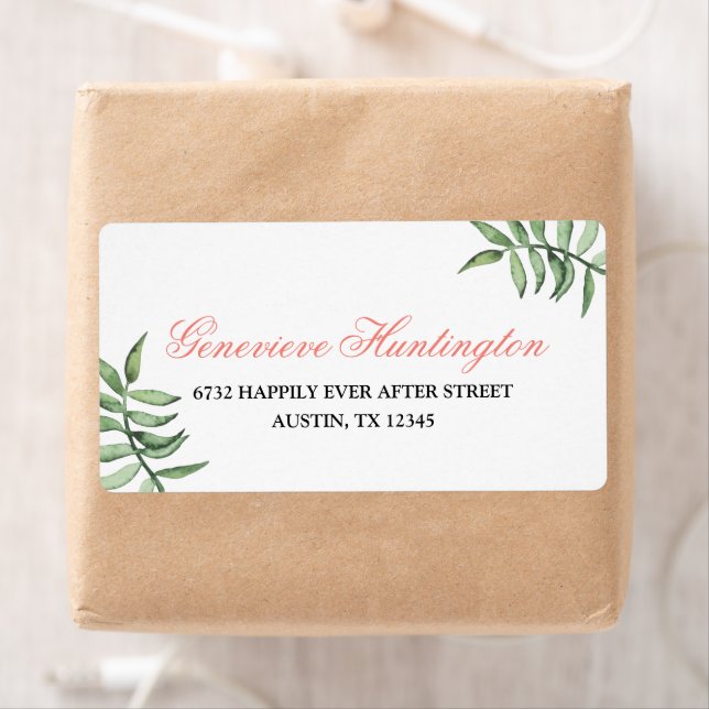 Modern Coral Botanical Wedding Return Address (Insitu)