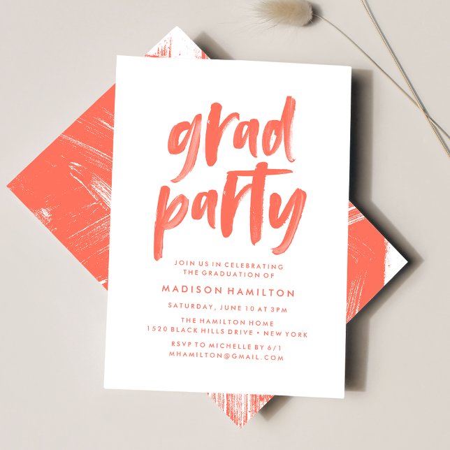 Modern Coral Brush Script Graduation Party Invitation (Creator Uploaded)