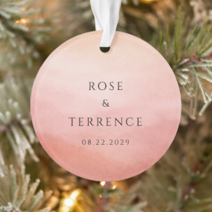 Modern Coral Coastal Chic Elegant Photo Wedding Ornament
