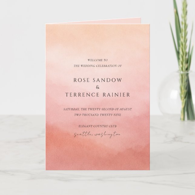 Modern Coral Coastal Chic Elegant Wedding Program (Front)