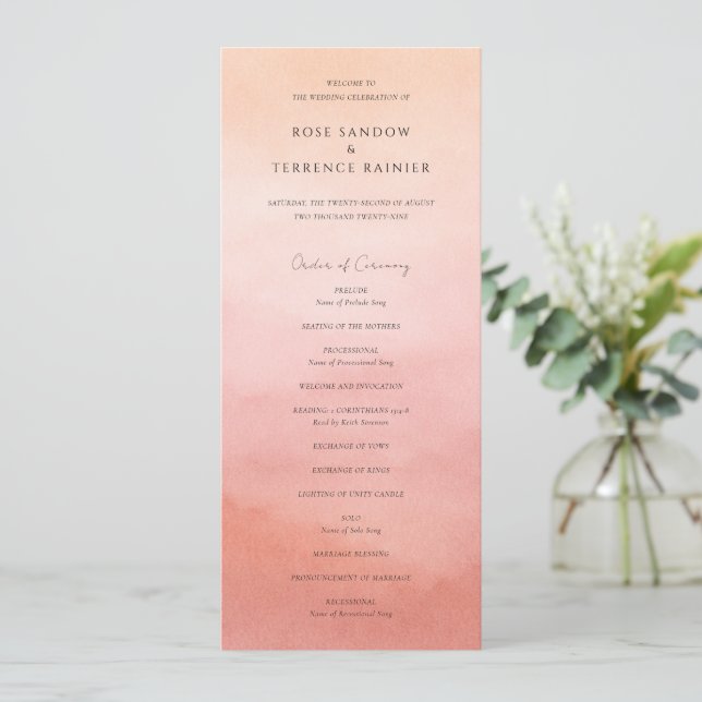 Modern Coral Coastal Chic Elegant Wedding Program (Standing Front)