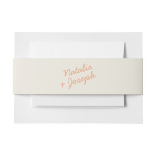 Modern Coral Cream Whimsical Summer Wedding Invitation Belly Band