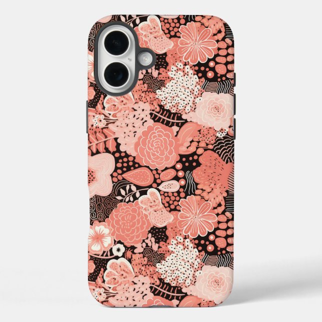 Modern Coral Floral Patterned Case-Mate iPhone Case (Back)
